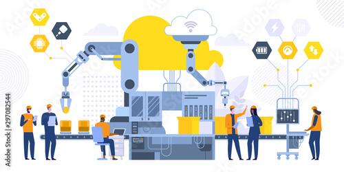 Automated assembling line flat vector illustration