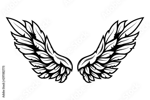 illustration of wings in tattoo style isolated on white background. Design element for logo, label, badge, sign. Vector illustration