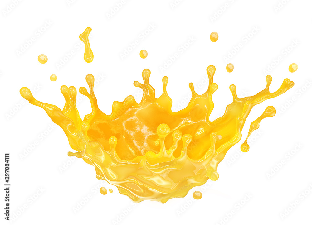 Sweet fresh orange fruit juice smoothie 3D splashes. Fruits juice