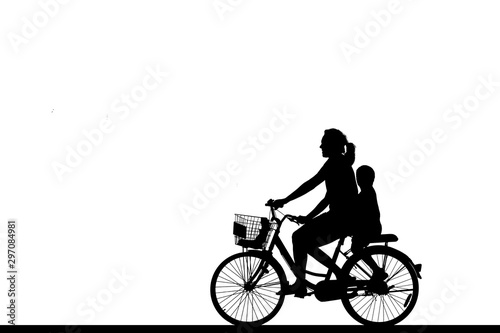 Fototapeta Naklejka Na Ścianę i Meble -  silhouette happy family  ride bike on white background