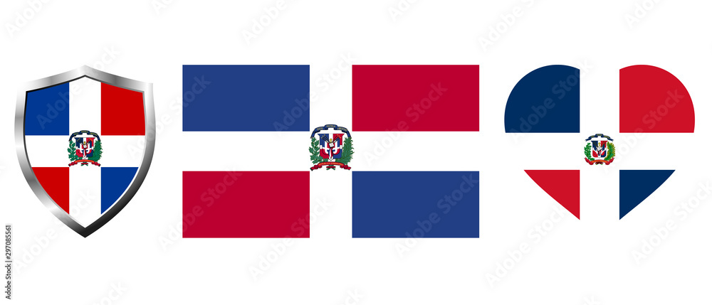 Set of Dominican Republic flag on isolated background vector illustration - obrazy, fototapety, plakaty 