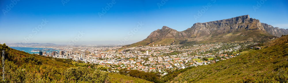 Elevated Panoramic view of Table Mountain and surrounds in Cape Town