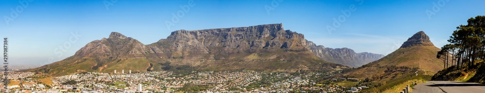 Elevated Panoramic view of Table Mountain and surrounds in Cape Town Elevated Panoramic view of Table Mountain and surrounds in Cape Town