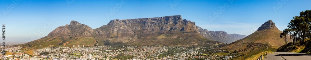 Elevated Panoramic view of Table Mountain and surrounds in Cape Town