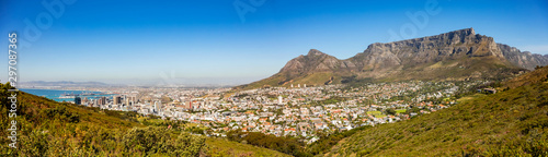 Elevated Panoramic view of Table Mountain and surrounds in Cape Town
