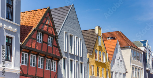 Panorama of colorful facades of houses in Flensburg, Germany