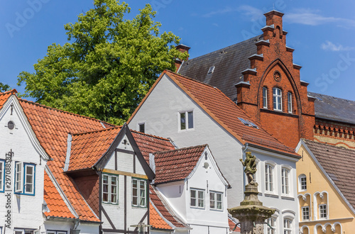 Old houses at the Nordermarkt square in Flensburg, Germany