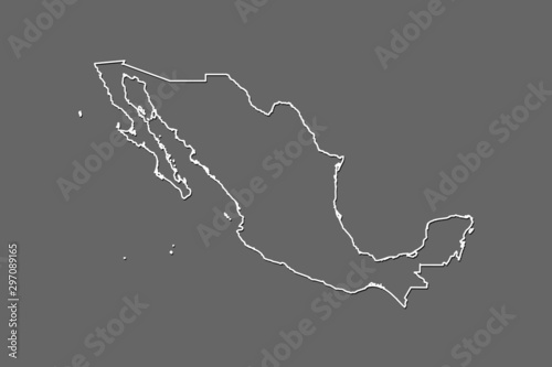 Mexico vector map with single border line boundary using white color on dark background illustration