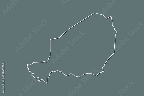 Niger vector map with single border line boundary using white color on dark background illustration
