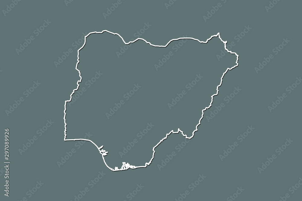 Nigeria vector map with single border line boundary using white color on dark background illustration