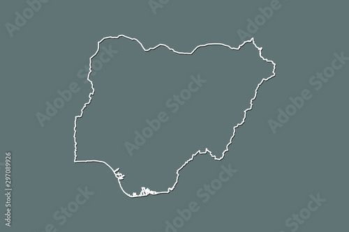 Nigeria vector map with single border line boundary using white color on dark background illustration