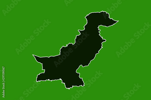 Pakistan vector map with single border line boundary using green color area on dark background illustration