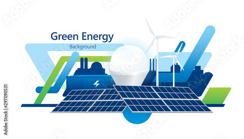 Vector illustration of green energy decorated with renewable sources . Ecology concept