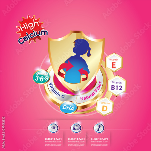 Calcium and Omega 3 and  Vitamin Vector Logo for Kids products.
