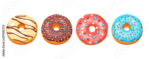 Set of glaze donuts and sprinkles.