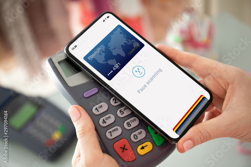 phone face scanning id payment purchase on paypass online terminal