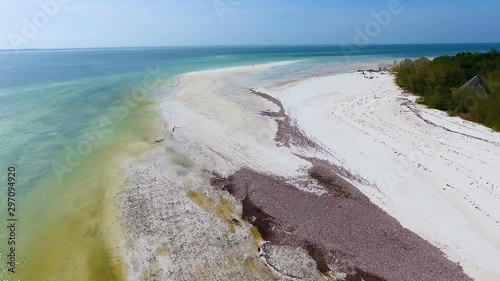 Aerial viev Zanzibar beach mangrove forest ocean coastline Michamwi Kie villadge photo