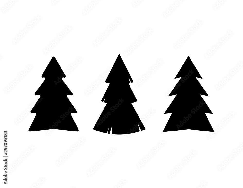 Fototapeta premium Vector illustration, Christmas tree set. Black isolated silhouettes. Applicable as a decorative element for interior designs, greeting postcards, posters, flyers etc.