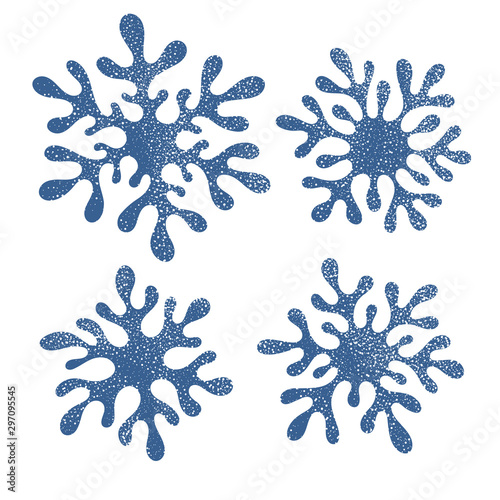 A set of doodle blue snowflakes.