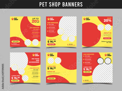 Pet shop square banner template. Promotional banner for social media post, web banner and flyer Vol.6