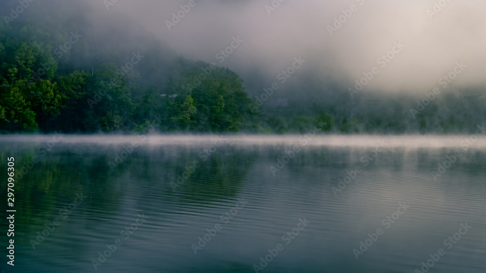 Morning mist rising off a lake in Korea