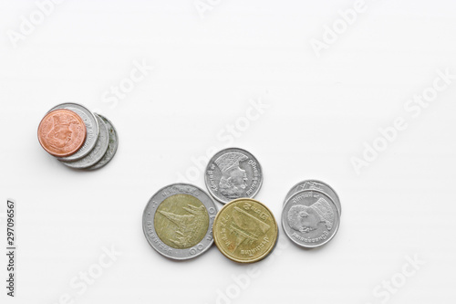 Coins - Thai baht on a white background. Thai currency.