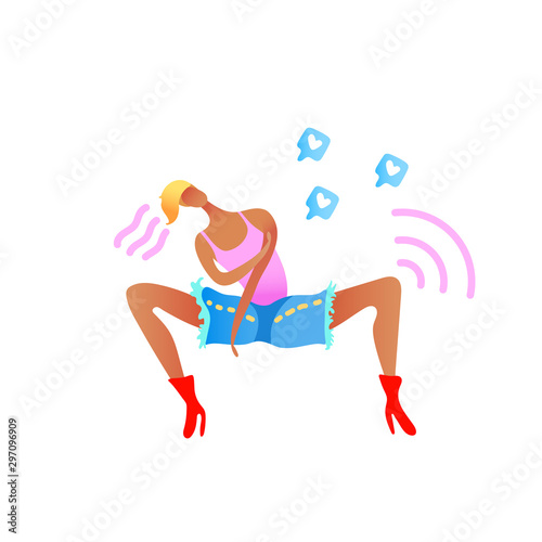 Vector colorful illustration, trendy dancing gay man on heels. Social network like signs. Flat cartoon style, isolated. Applicable for LGBT (LGBTQ), transgender rights concepts etc.