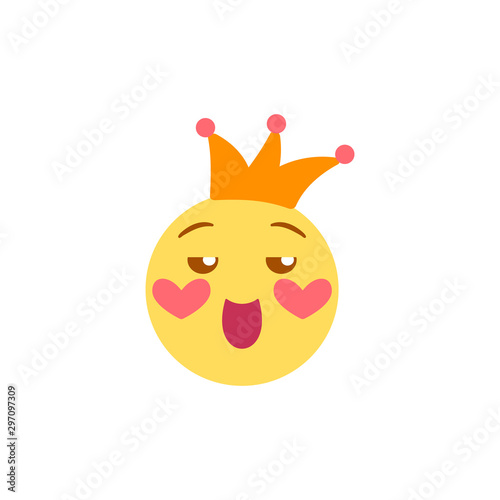 Vector illustration, yellow emoji of falling in love. With hand drawn detail such as crown. High quality, isolated. Ideal for liking and other positive concepts.