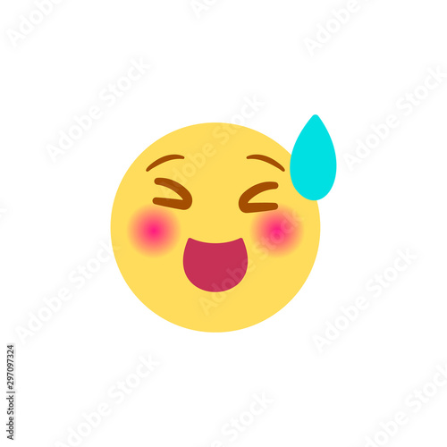Vector illustration, yellow emoji of uncomfortable shy laughter. With sweat sign. High quality, isolated.