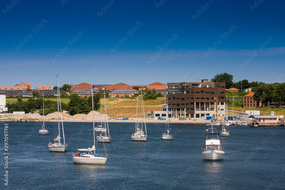  sailingboats at the port of Sonderborg, Sonderborg, Denmark, Europe