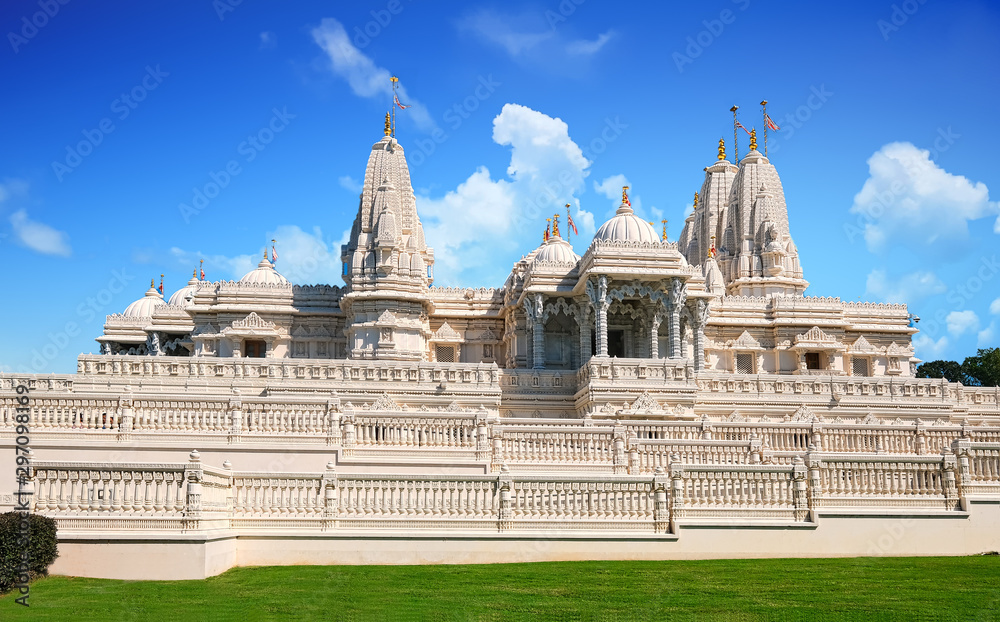 View of a white marble hindu temple