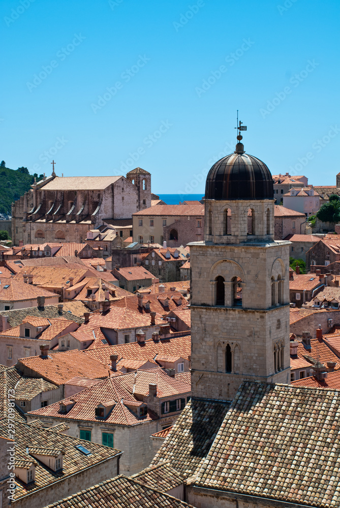 Dubrovnik, Croatia: view over the rooftops, St. Saviour Church (in the front), and Saint Ignatius Church (in the distance)