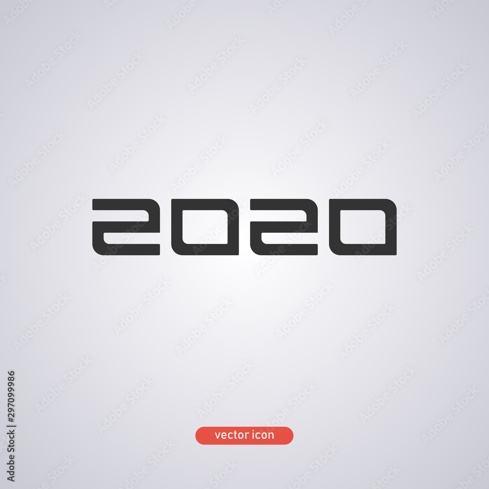Black 2020 year icon in a flat style isolated on gray background. Vector illustration. Black 2020 year icon in a flat style isolated on gray background. Vector illustration.