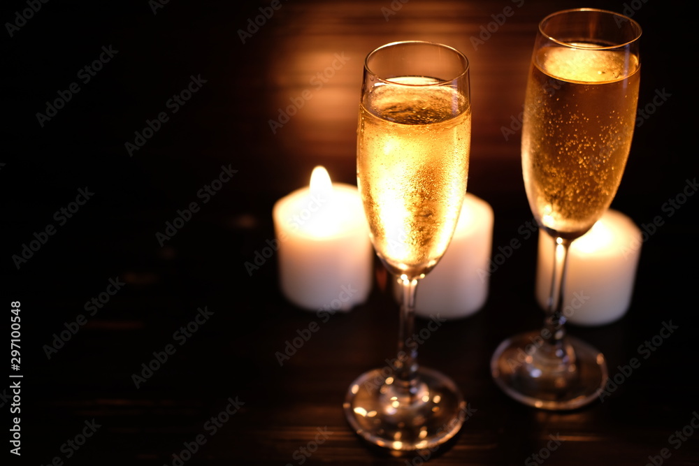glasses of champagne on table in restaurant glasses of champagne on table in restaurant