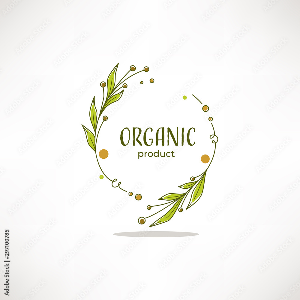 Fototapeta premium Nature, Organic, Bio, Nature doodle floral leave emblems, frames and logo