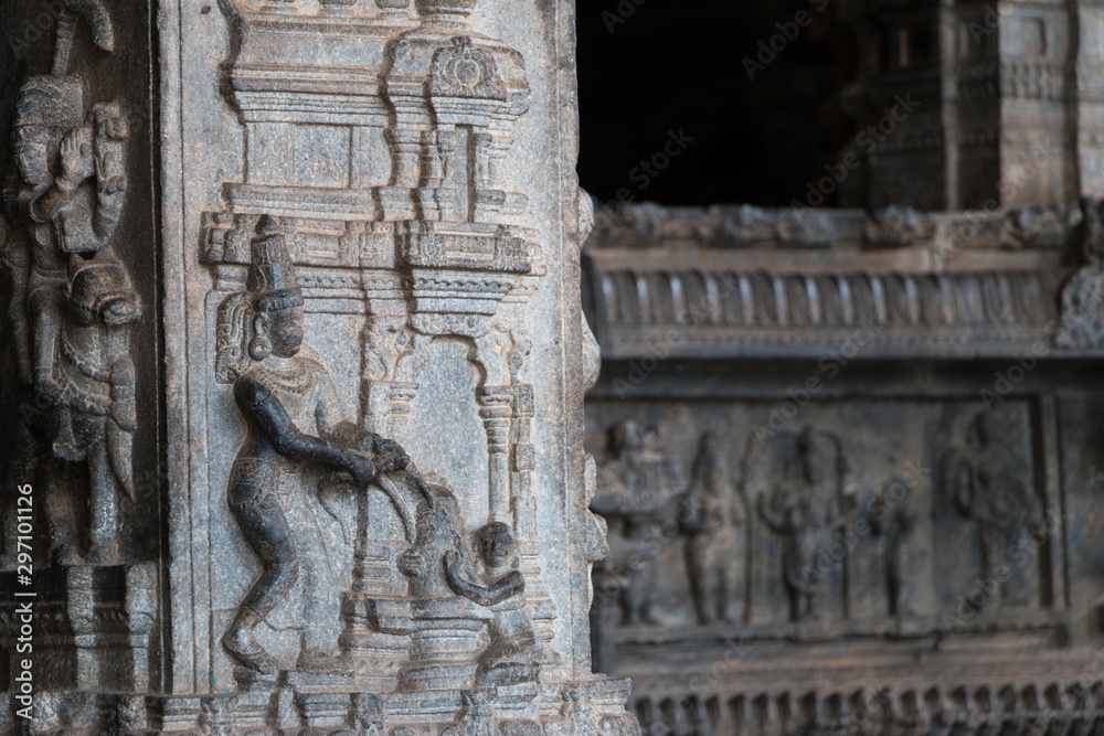 Post from inside Fort Vellore Hindu Temple showing one God divinity, in Vellore India, Tamil Nadu september 2019