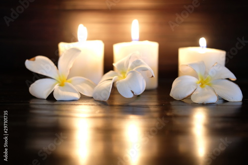 candle light atmosphere and spa on wood table