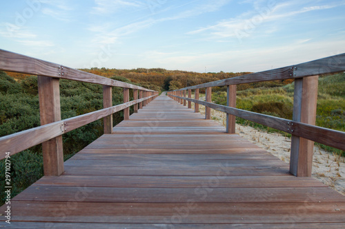 Wooden footbridge on a beach in Belgium