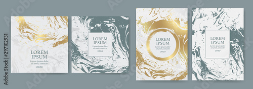 Set of design templates with golden texture, marble effect. Luxury and elegance. Goldand white color.
