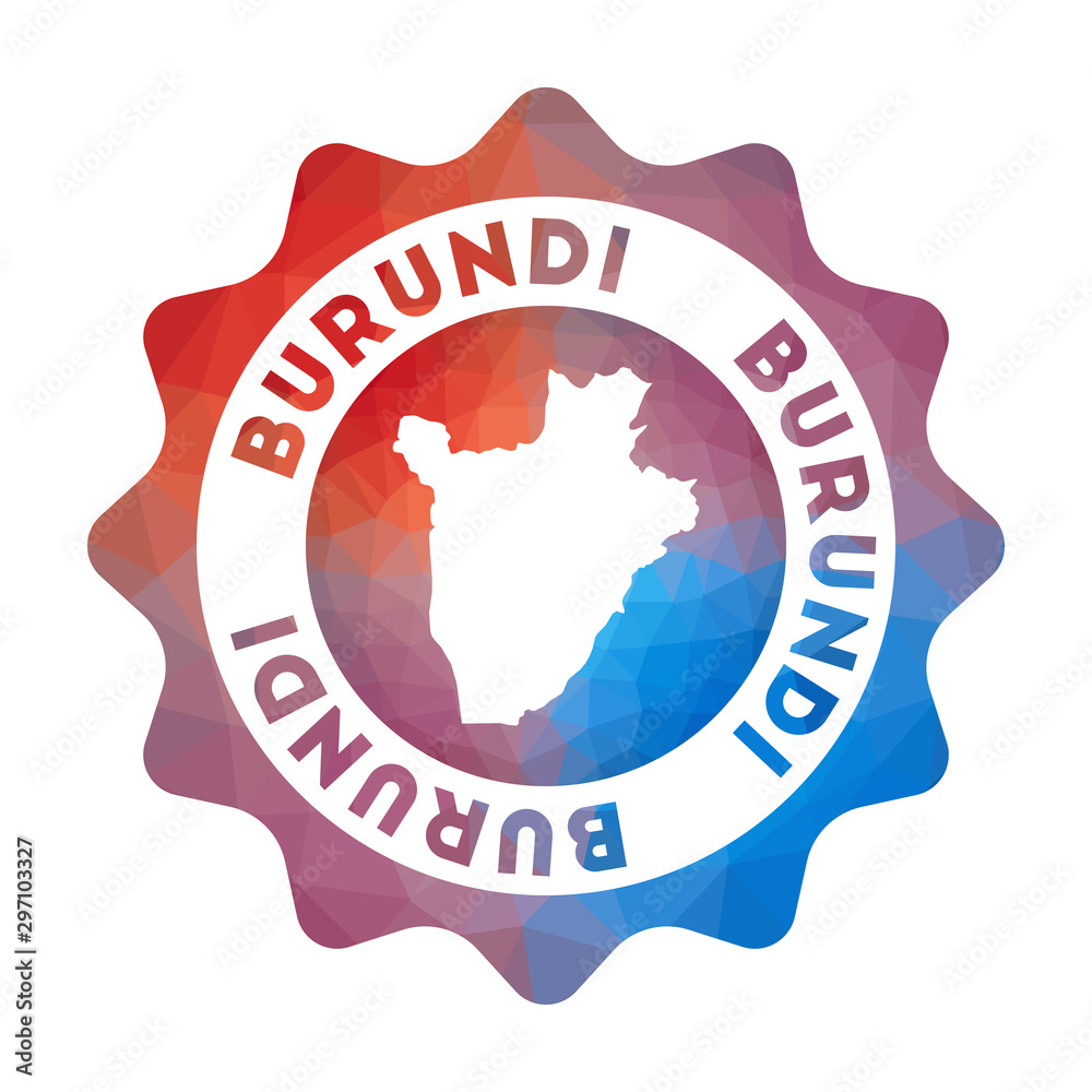 Burundi low poly logo. Colorful gradient travel logo of the country in geometric style. Multicolored polygonal Burundi rounded sign with map for your infographics. Burundi low poly logo. Colorful gradient travel logo of the country in geometric style. Multicolored polygonal Burundi rounded sign with map for your infographics.