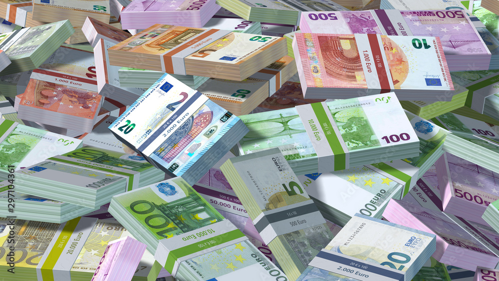 Money treasure, mountain of all Euro banknotes