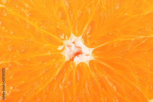 Orange pulp close up photo. Citrus fruit background