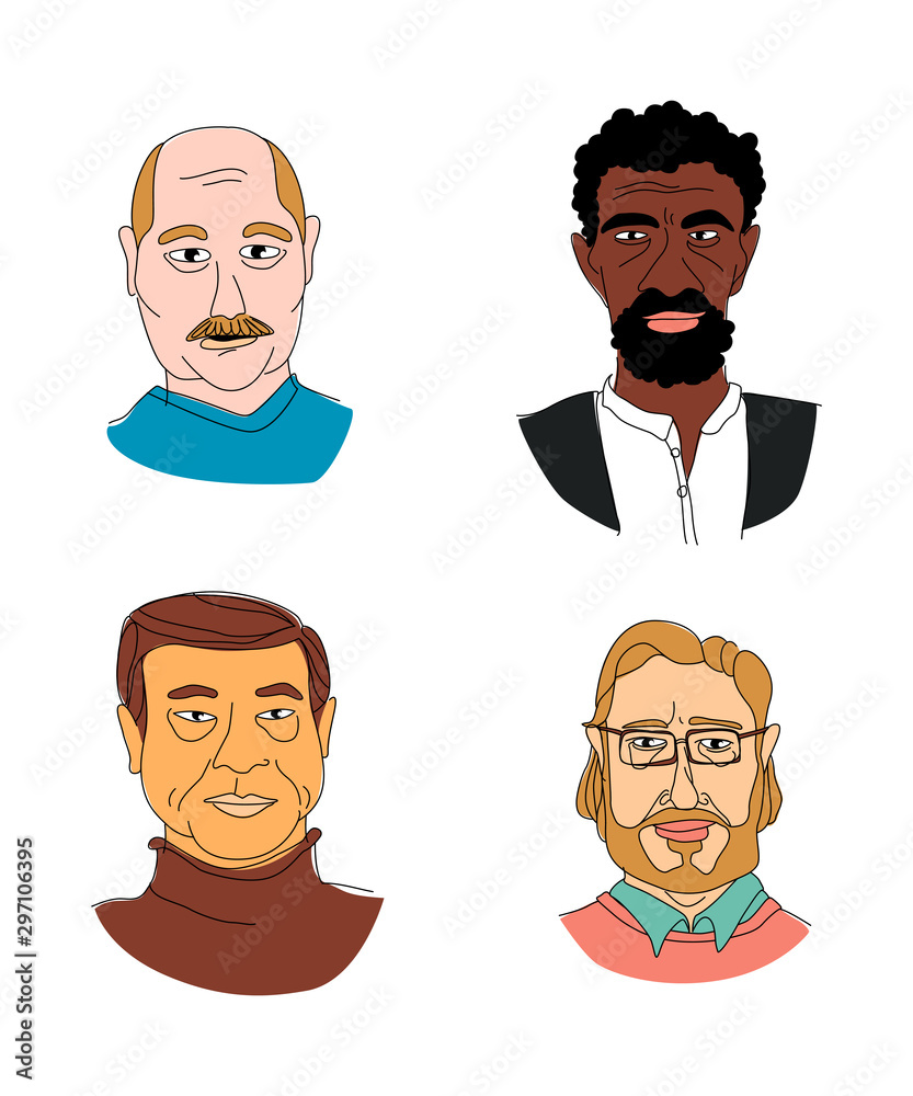 Men's head portraits grunge line drawing set doodle poster Men's head portraits grunge line drawing set doodle poster
