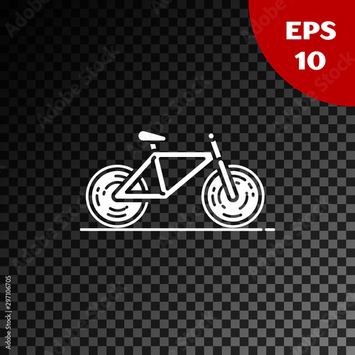 White Bicycle icon isolated on transparent dark background. Bike race. Extreme sport. Sport equipment. Vector Illustration