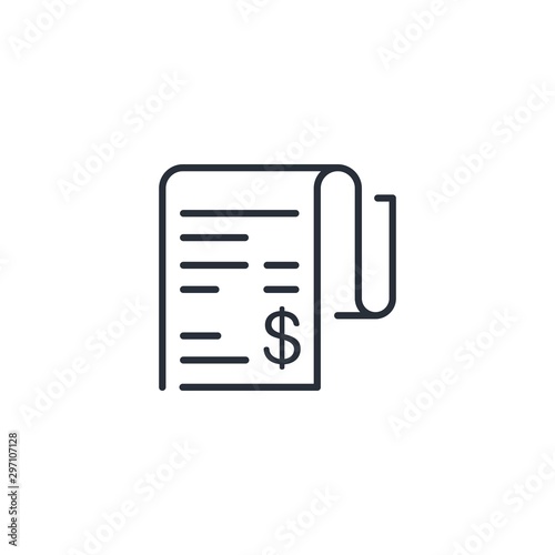 Сashier receipt ,  bill. Vector linear icon on a white background.