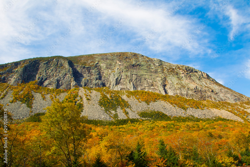 Rock and Colorful Autumn Foliage of White Mountains in New England