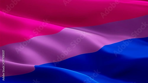 Bi Pride Flag Rainbow flag video waving in wind. gender different Bisexual Flag background. Bi person Rainbow Pride Flag Looping Closeup 1080p HD 1920X1080 footage. Rainbow Bisexuality Pride concept f