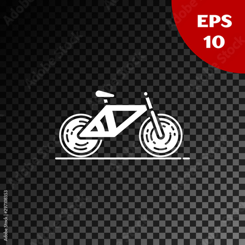 White Bicycle icon isolated on transparent dark background. Bike race. Extreme sport. Sport equipment. Vector Illustration