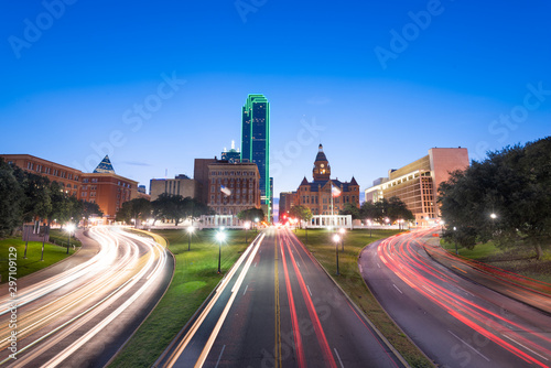 Dallas, Texas, USA skyline over Dealey Plaza photo