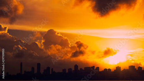 Cloud formation during sunset over Mumbai skyline seen from Marine drive.
